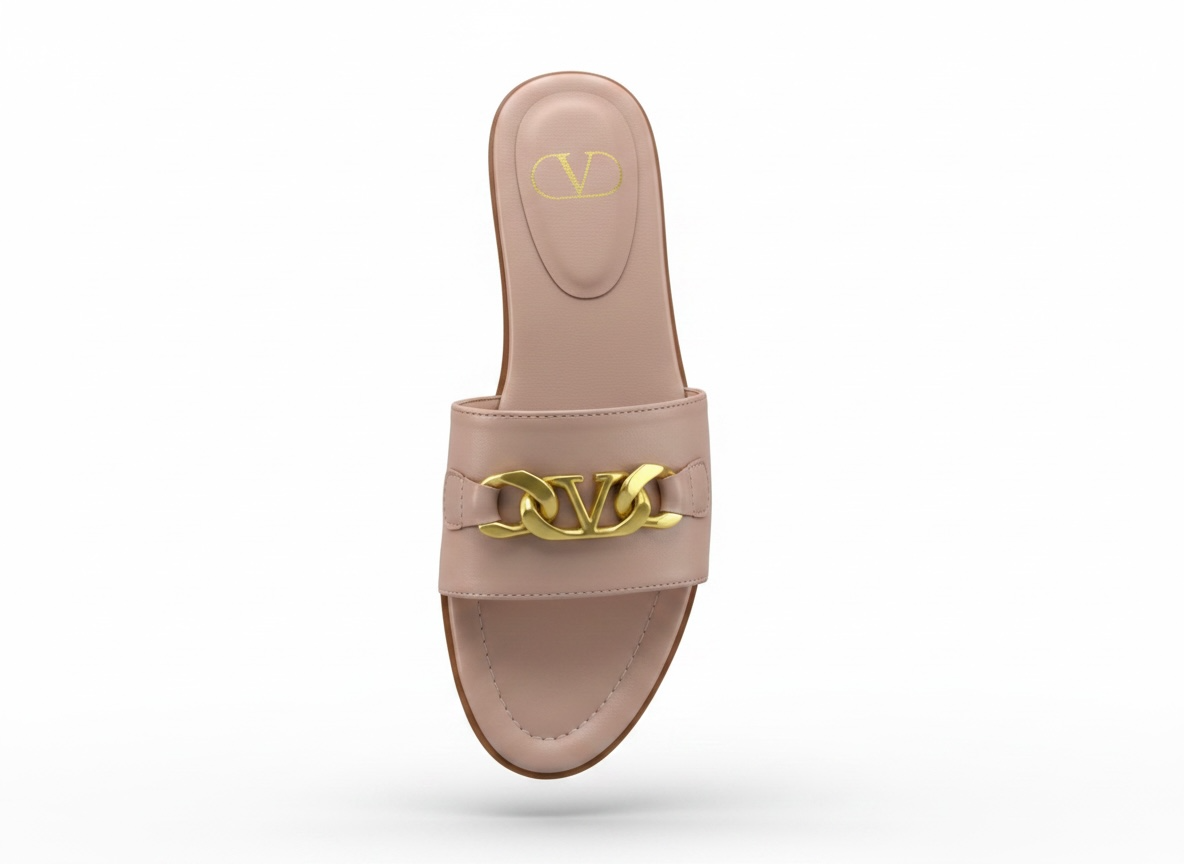 Valentino VLogo Nude Leather Slides 🤍✨ Premium Gold Chain