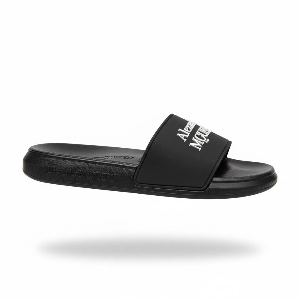Alexander McQueen Black Logo Slides 🖤✨ | Luxury Minimal Summer Essential 🔥👑