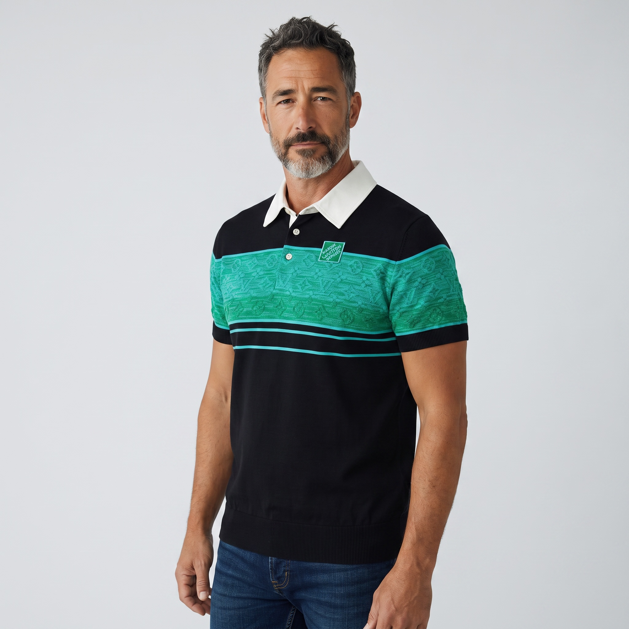 Louis Vuitton Monogram Panel Polo – Green Jacquard x White Collar Edition