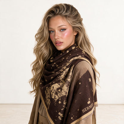 Hermès Floral Jacquard Shawl — Brown