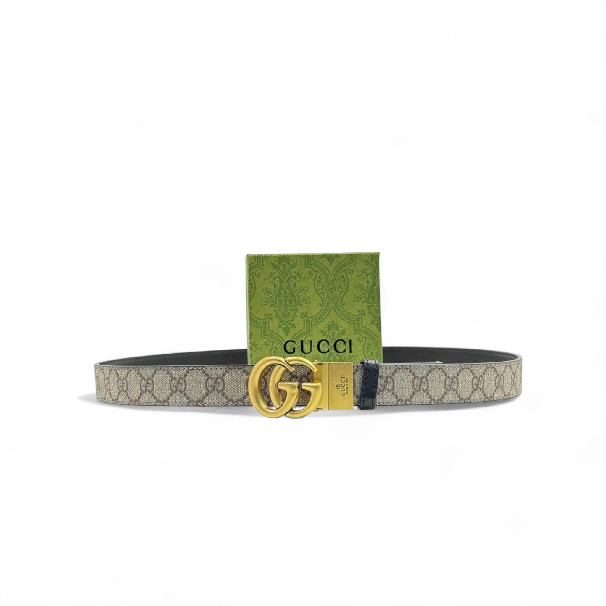 Gucci GG Supreme Canvas Belt 🟤🖤 | Vintage Brass Double G Buckle with Box