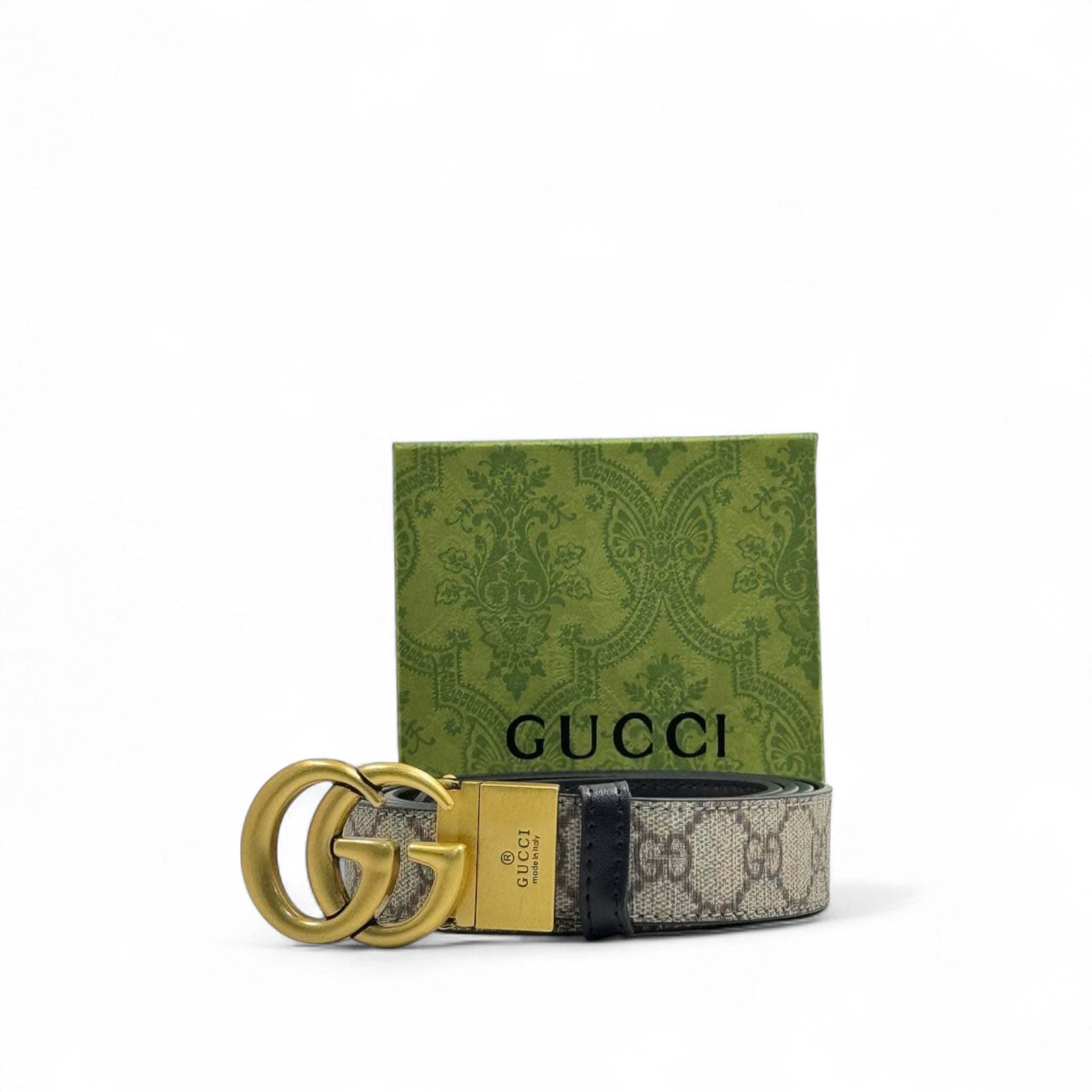 Gucci GG Supreme Canvas Belt 🟤🖤 | Vintage Brass Double G Buckle with Box