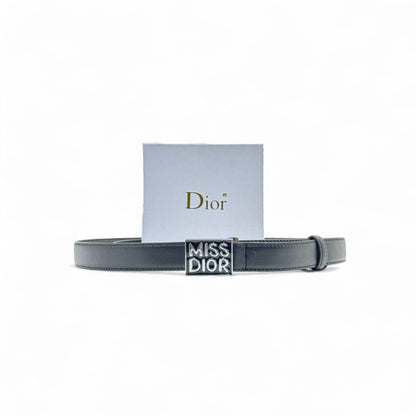 Miss Dior Black Leather Belt 🖤 | 125cm | Silver Logo Buckle + Box