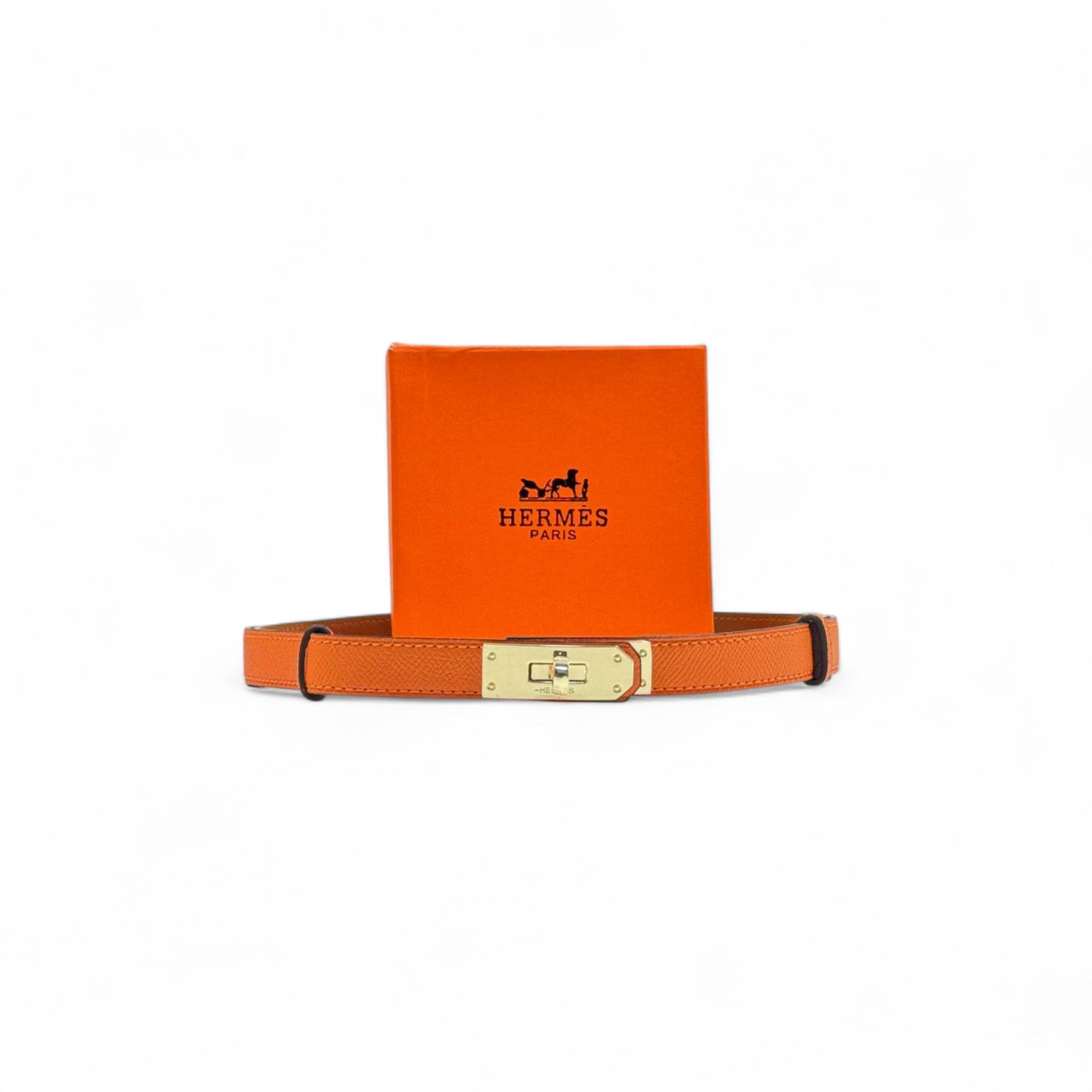 Hermès Kelly Belt 🧡 | 125cm | Orange Leather with Gold Buckle + Box