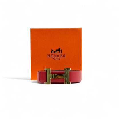 Hermès “H” Belt ❤️🖤 | 125cm | Red & Black Reversible Leather with Gold Buckle + Box