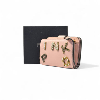 💖 Pinko Crystal Letter Wallet – Blush Pink with Studded Logo Design ✨