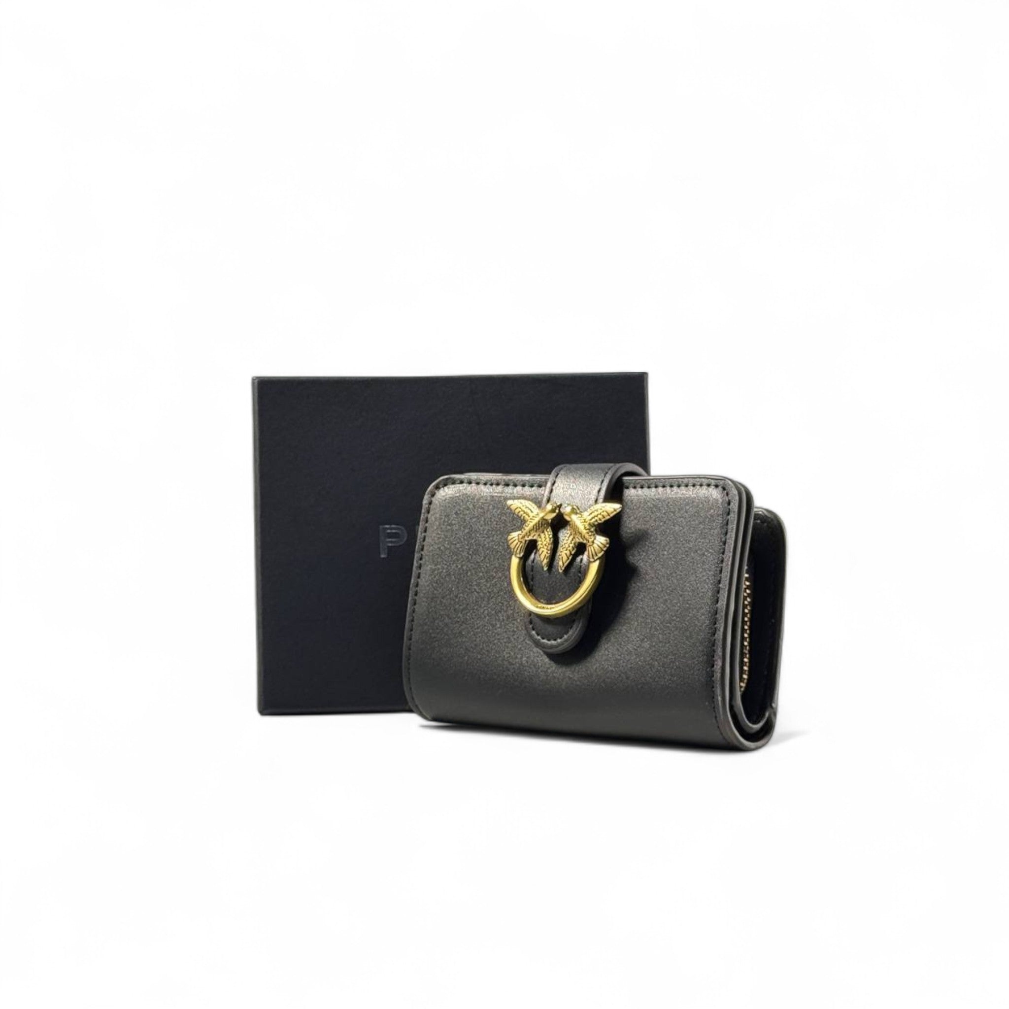 🖤 Pinko Love Birds Wallet – Black with Gold Buckle Closure ✨