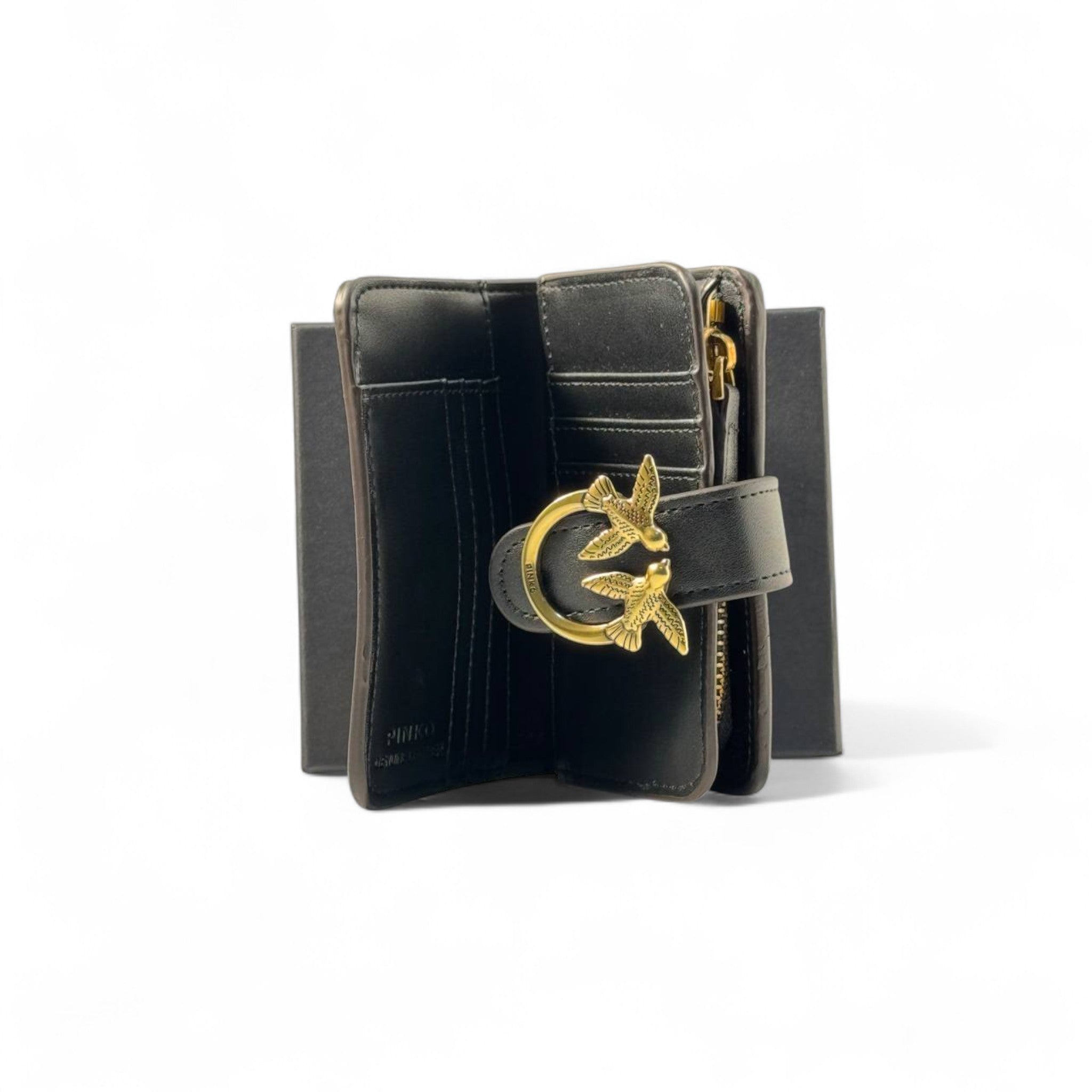 🖤 Pinko Love Birds Wallet – Black with Gold Buckle Closure ✨