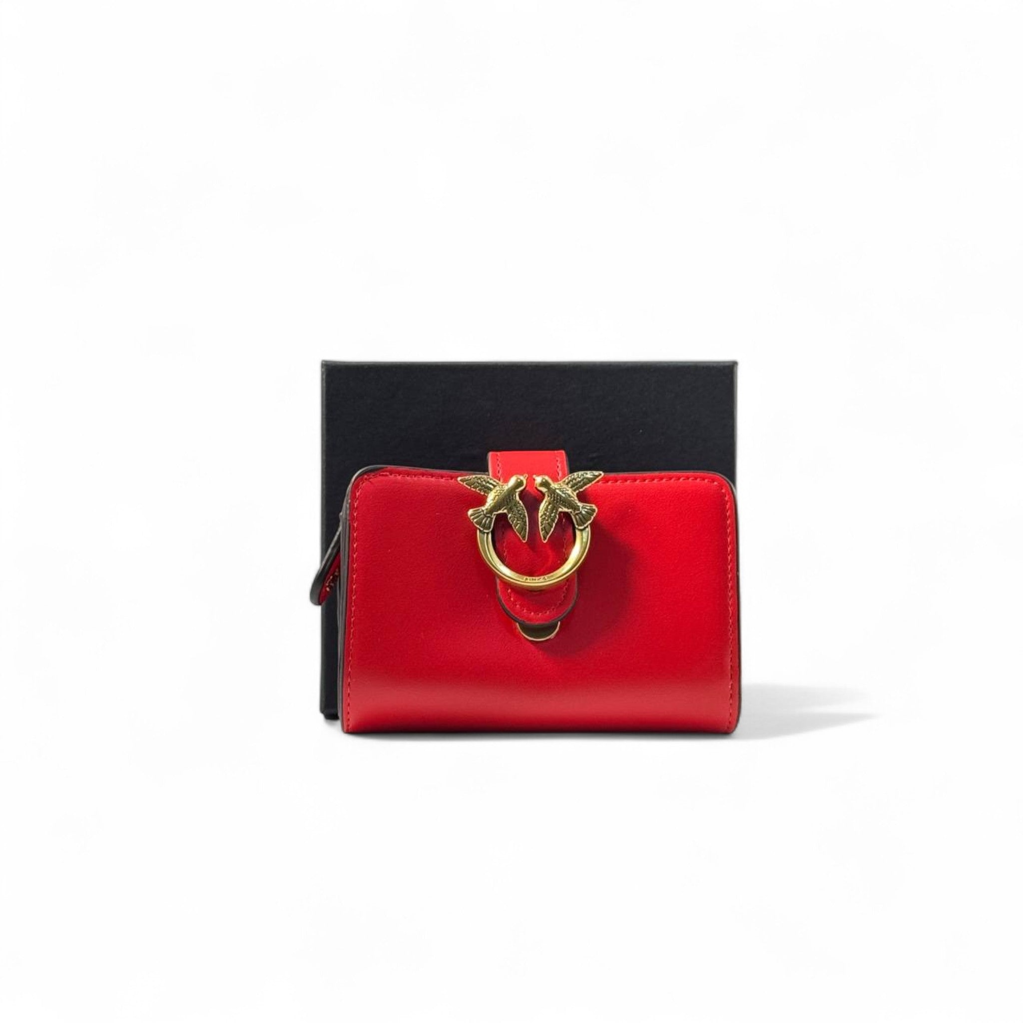 ❤️ Pinko Love Birds Wallet – Red with Gold Buckle Closure ✨