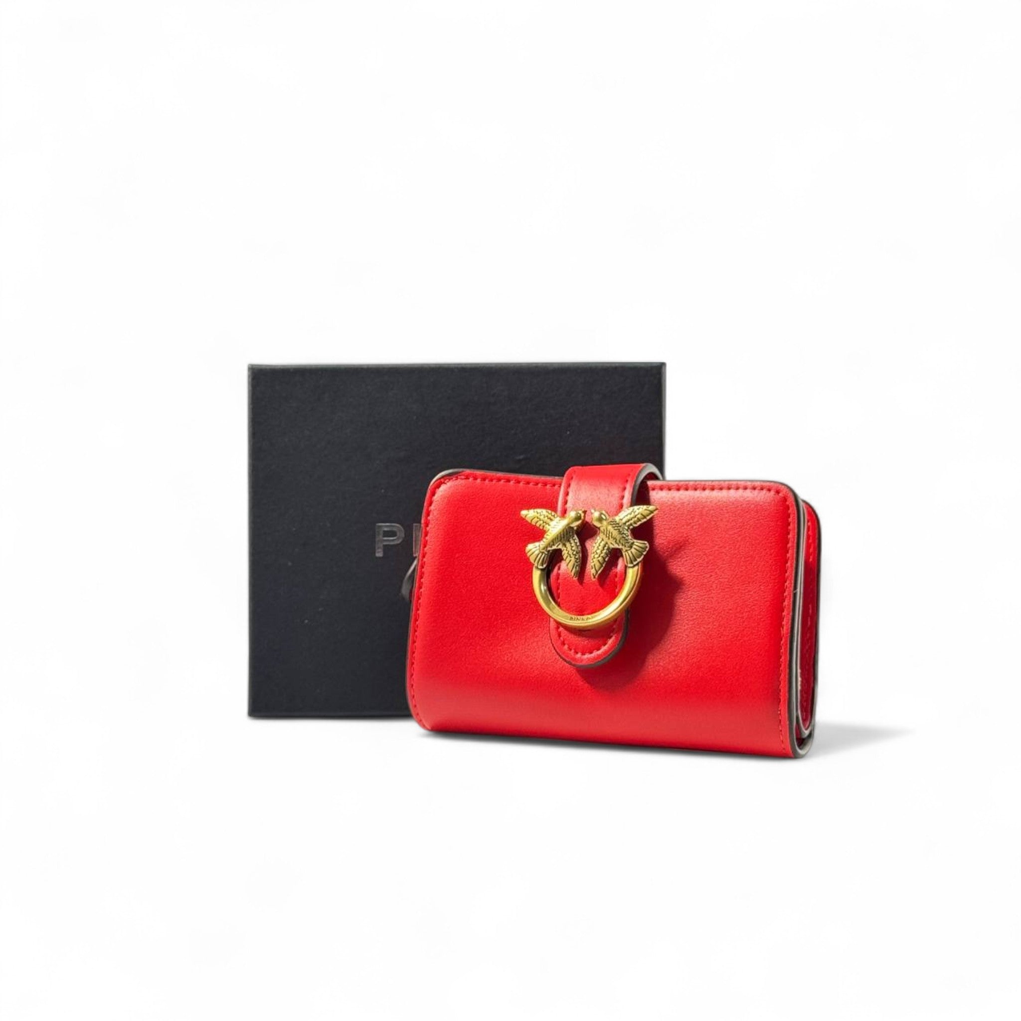 ❤️ Pinko Love Birds Wallet – Red with Gold Buckle Closure ✨
