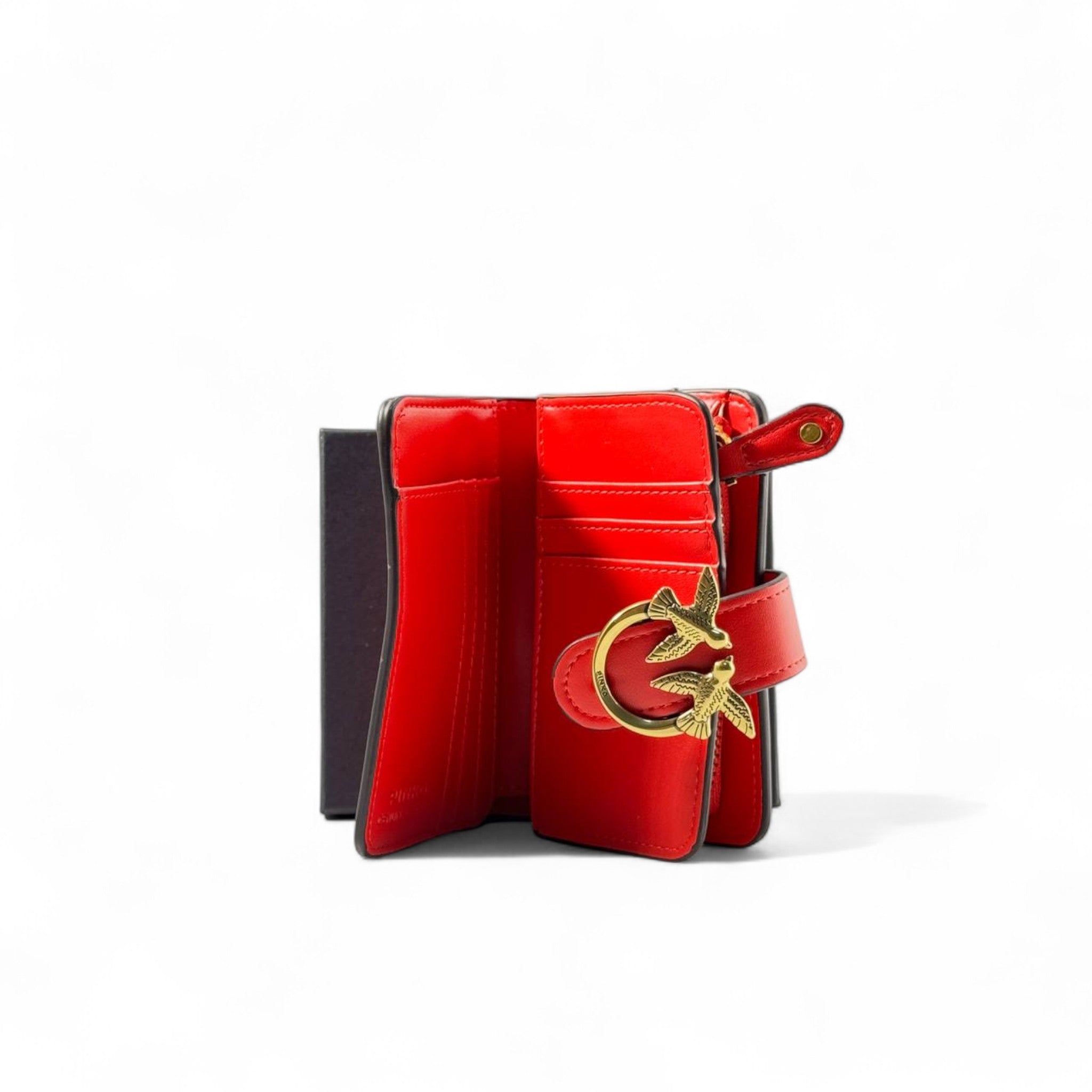 ❤️ Pinko Love Birds Wallet – Red with Gold Buckle Closure ✨