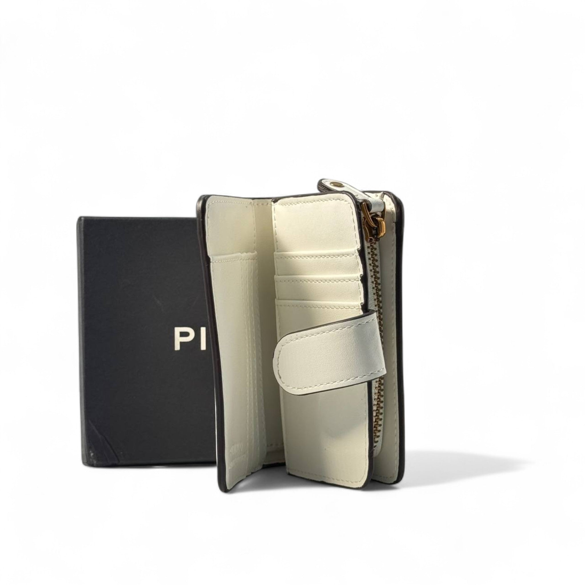 ✨ Pinko Crystal Letter Wallet – Ivory with Studded PINKO Logo 💎