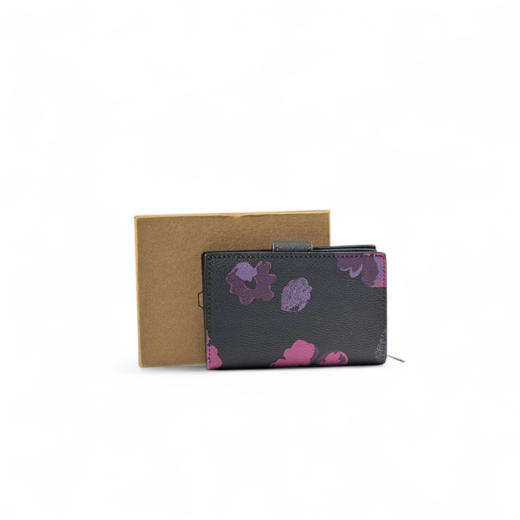 🖤 Coach Floral Print Wallet – Black with Pink Accents 🌸