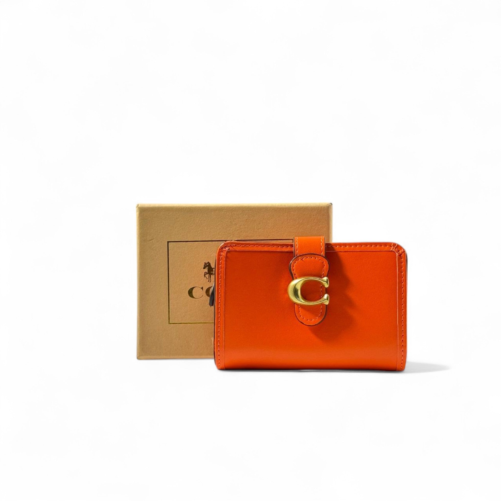 🧡 Coach Signature C Wallet – Vibrant Orange with Gold Hardware 🔥