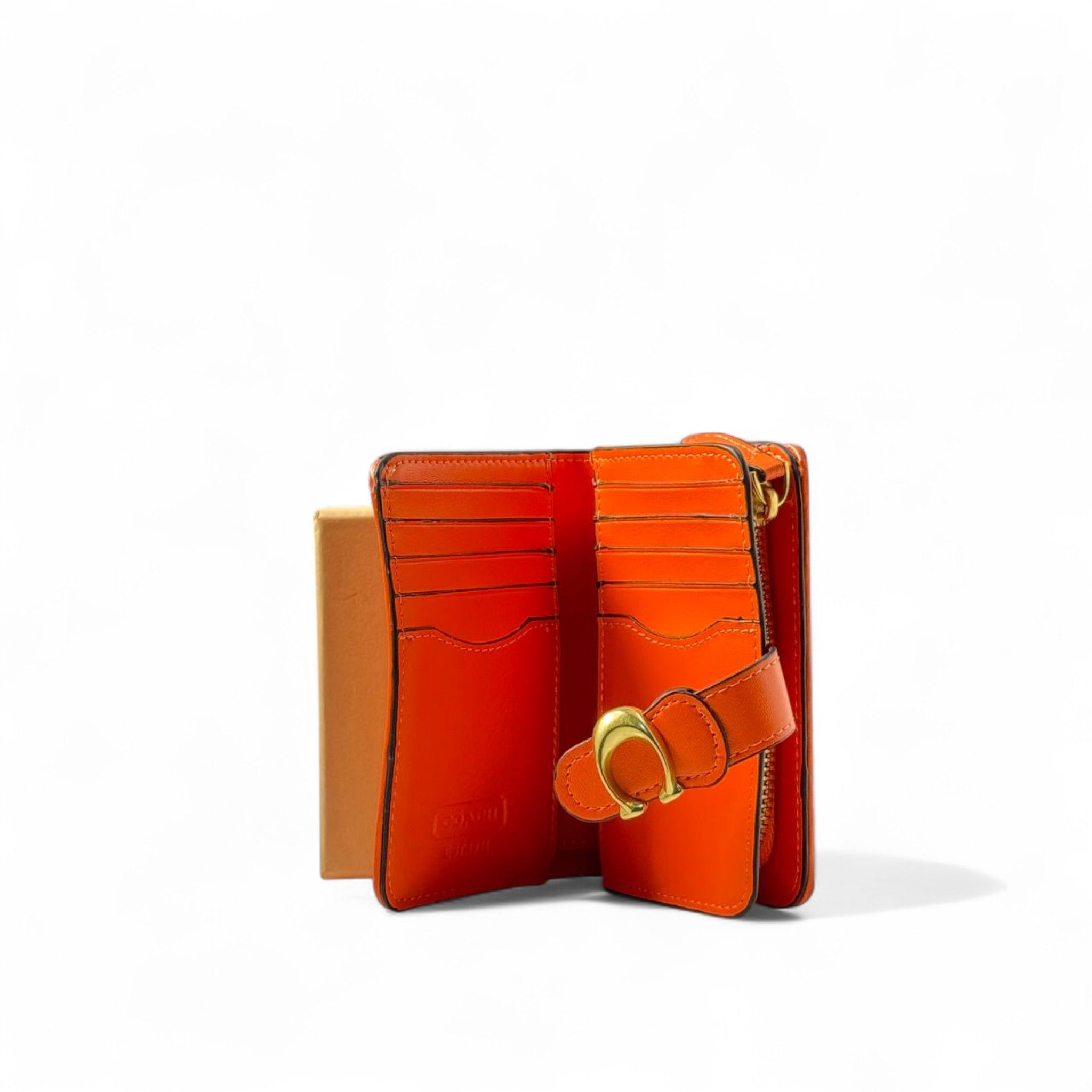 🧡 Coach Signature C Wallet – Vibrant Orange with Gold Hardware 🔥