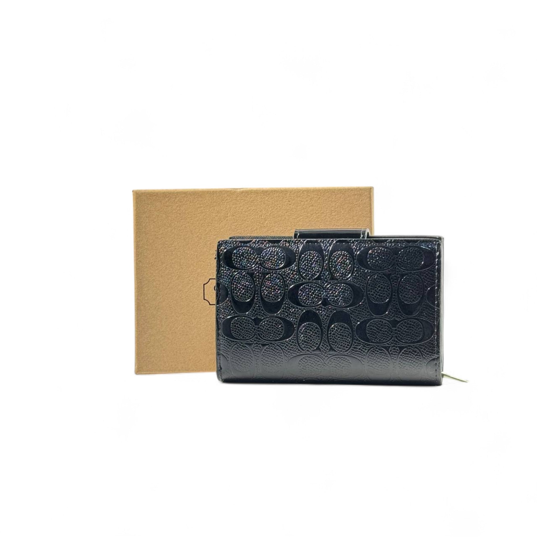 🖤 Coach Signature Black Patent Wallet – Gold Accent Elegance ✨