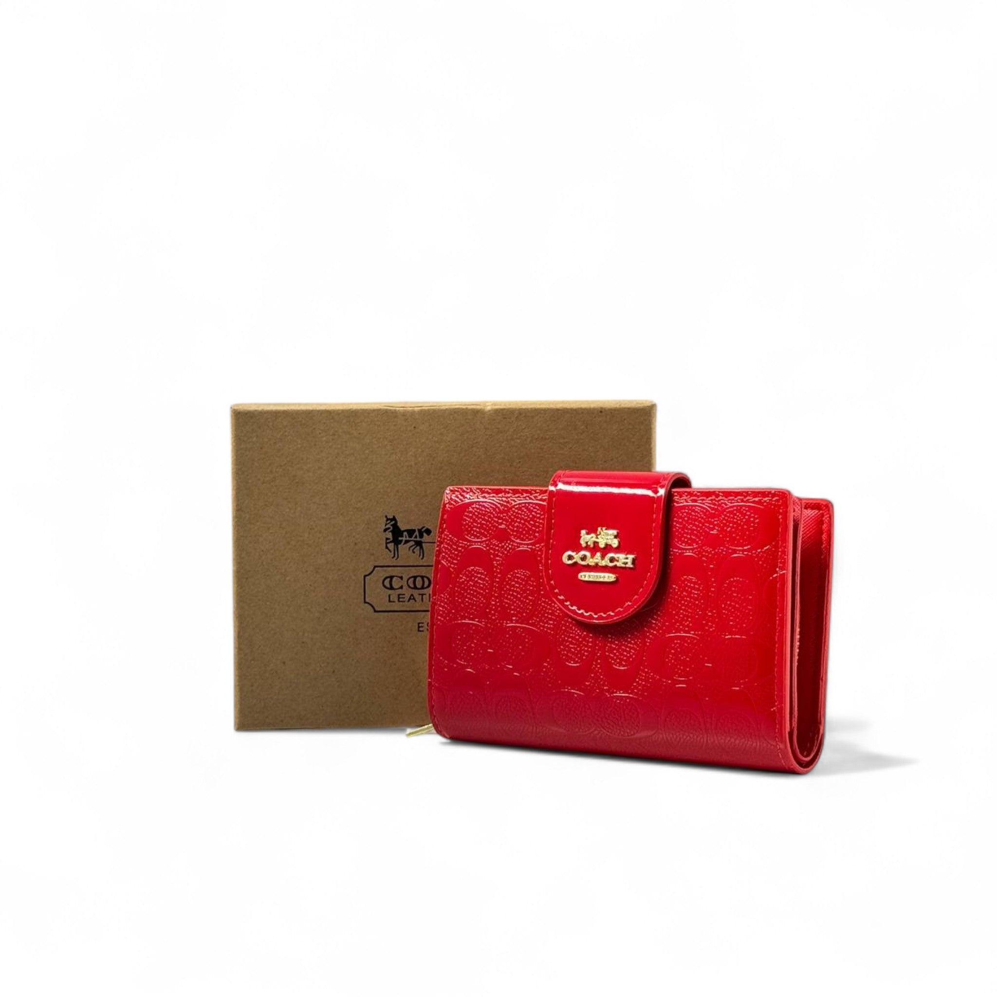 ❤️ Coach Red Glossy Logo Wallet – Bold & Chic Statement 🔥