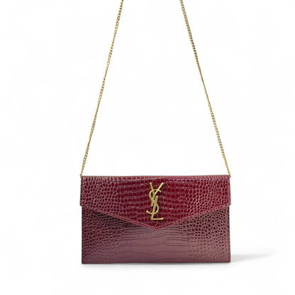 ✨ YSL Sunset Burgundy Croc clutch – Elegant Evening Icon 👜