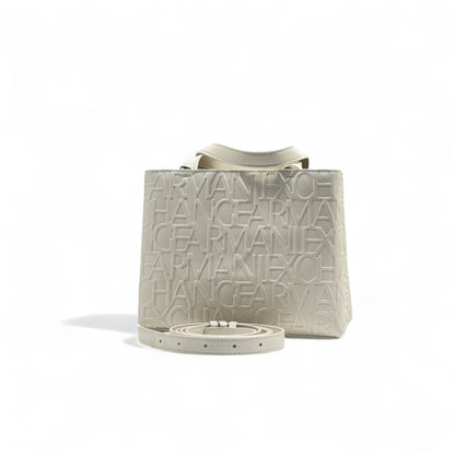 🤍 Armani Exchange Embossed Logo Tote – Creamy Chic Edition