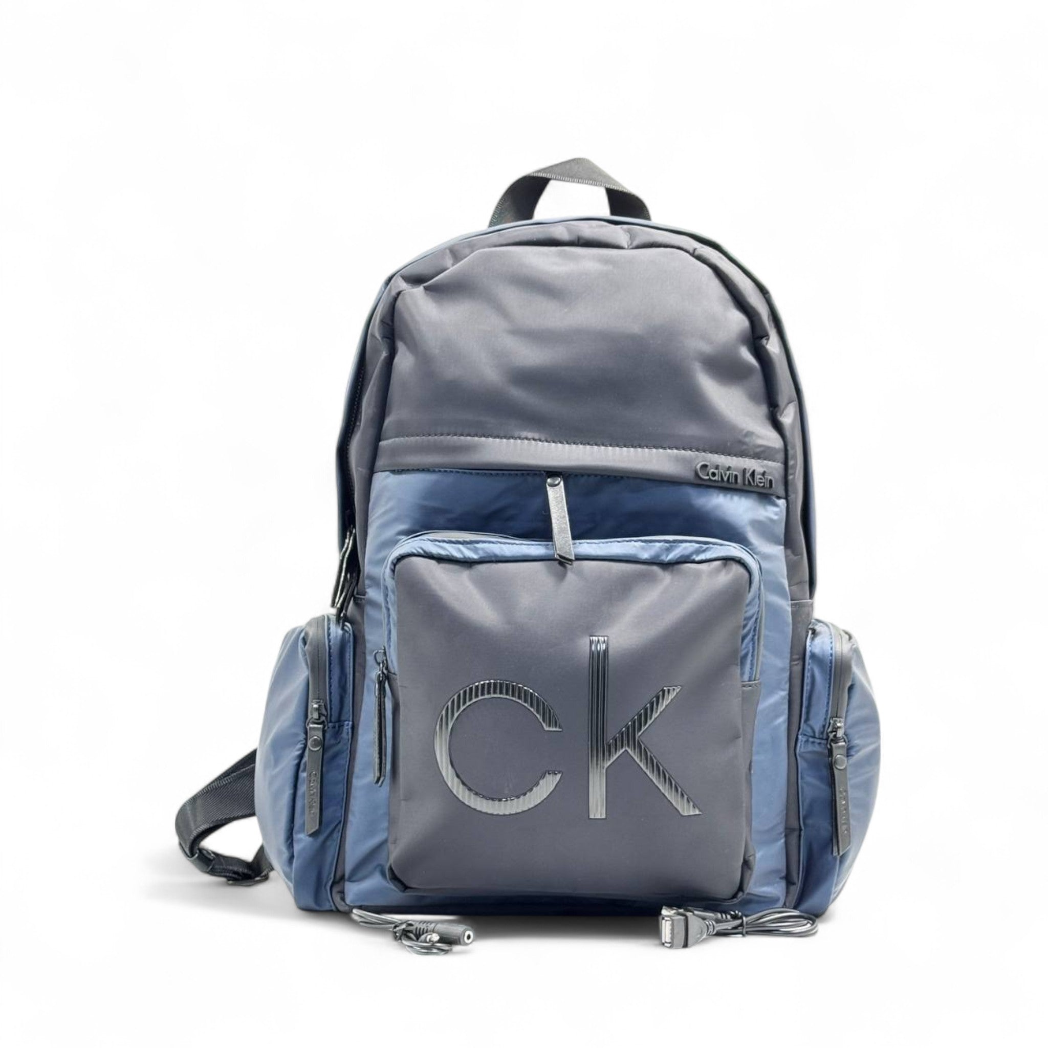 Calvin Klein Blue & black Nylon Backpack with USB Charging Port 🔌 | CK Logo