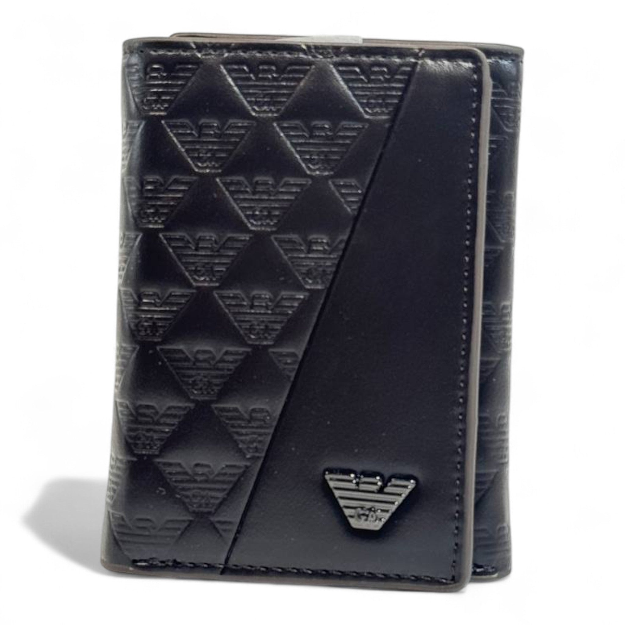 Emporio Armani Dual-Texture Trifold Wallet – Coffee Brown Edition