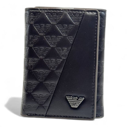Emporio Armani Dual-Texture Trifold Wallet – Coffee Brown Edition