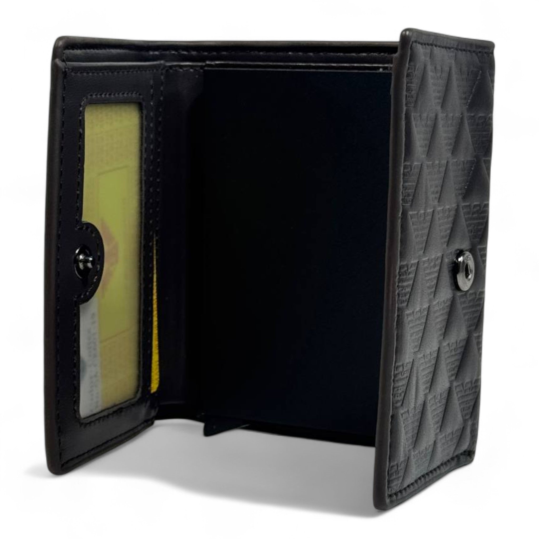 Emporio Armani Dual-Texture Trifold Wallet – Coffee Brown Edition