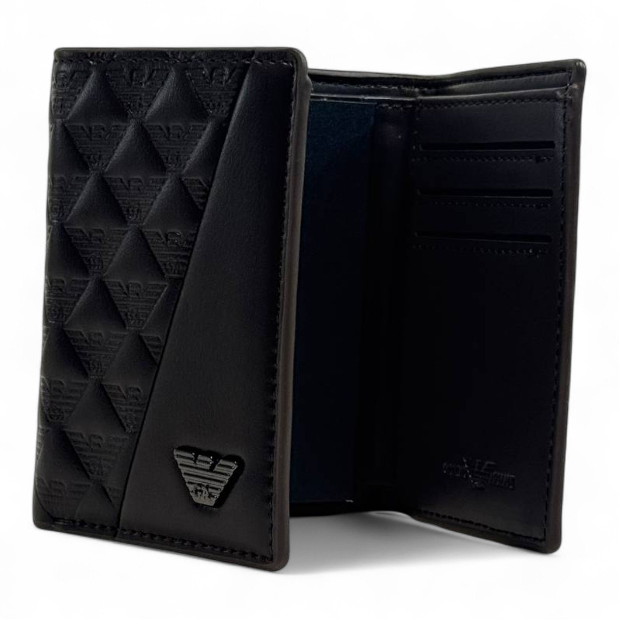 Emporio Armani Dual-Texture Trifold Wallet – Coffee Brown Edition