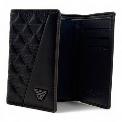 Emporio Armani Dual-Texture Trifold Wallet – Coffee Brown Edition