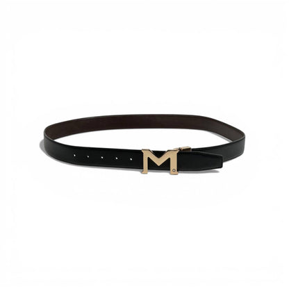 🖤 Montblanc Leather Belt with Gold “M” Buckle – 110 cm | Iconic Luxury Style ✨