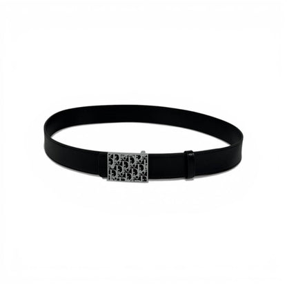 🖤 Dior Leather Belt with Silver Monogram Buckle – 115 cm | Signature Elegance ✨