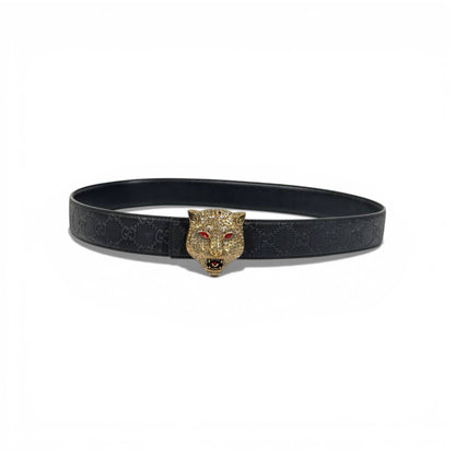 🖤 Gucci GG Supreme Belt with Gold Tiger Head Buckle -110cm| Iconic Statement ✨