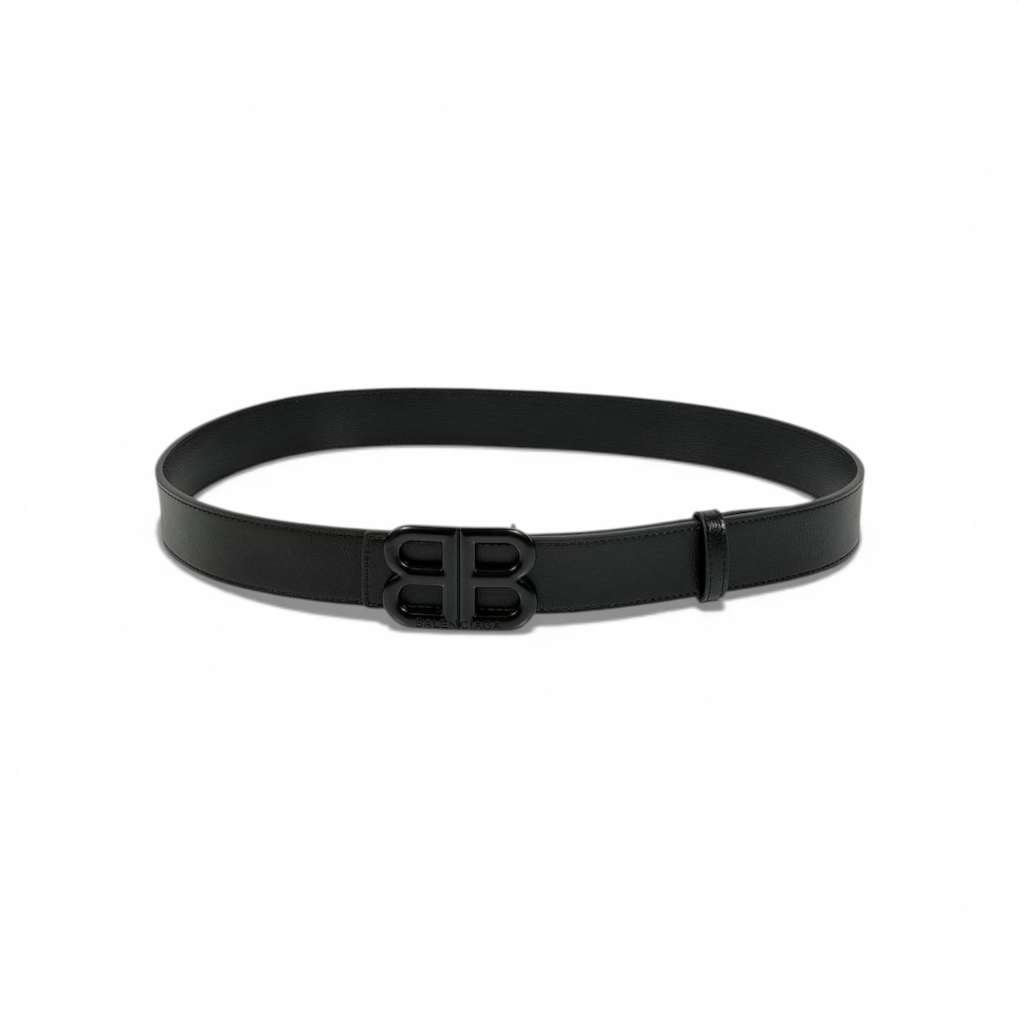 ✨ Balenciaga Black Leather Belt BB Logo Buckle 120cm Luxury Men’s Accessory
