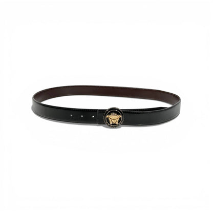 🖤 Versace Black Leather Belt Gold Medusa Head Buckle 130cm Luxury Men’s Belt