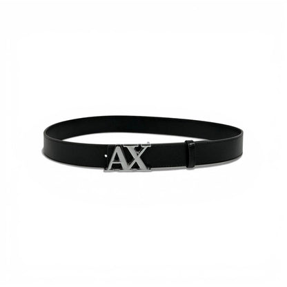 🖤 Armani Exchange AX Black Leather Belt Silver Logo Buckle 110 cm Men’s Belt
