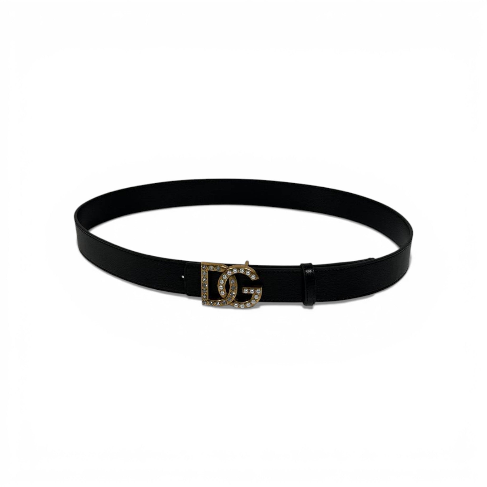 🖤 Dolce & Gabbana Black Leather Belt Gold Crystal DG Buckle 120cm Luxury Men’s Belt