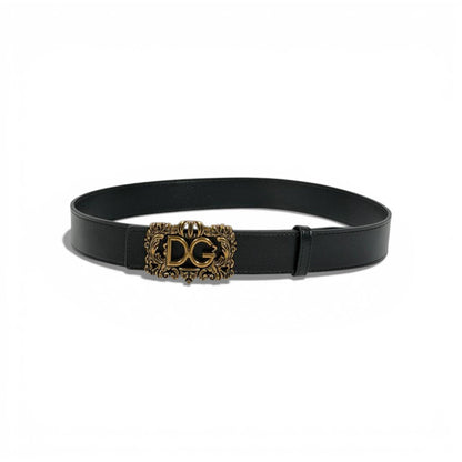 🖤 Dolce & Gabbana Black Leather Belt Gold Baroque DG Buckle 110cm Luxury Men’s Belt