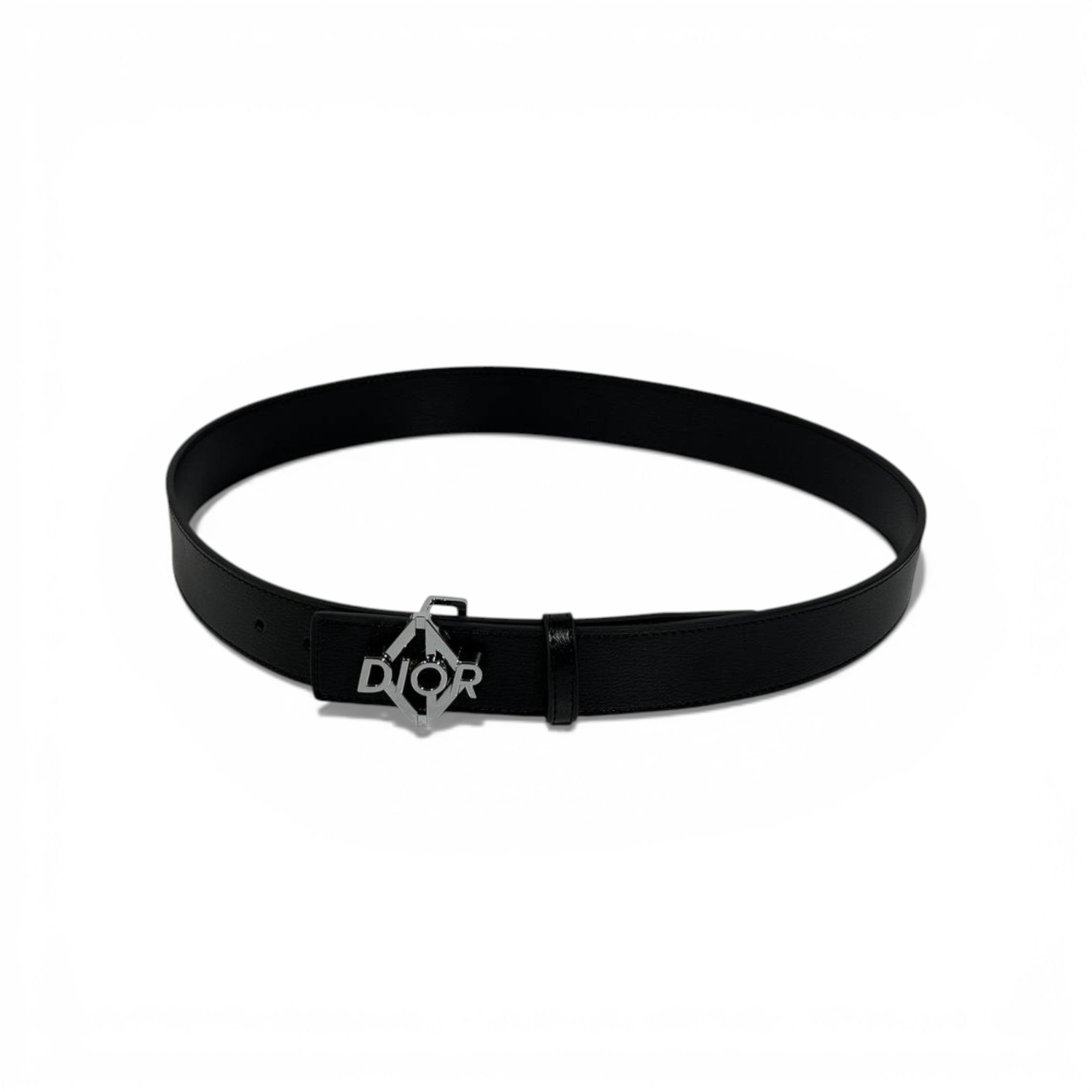 🖤 Dior Black Leather Belt Silver Logo Buckle 110cm Luxury Men’s Belt