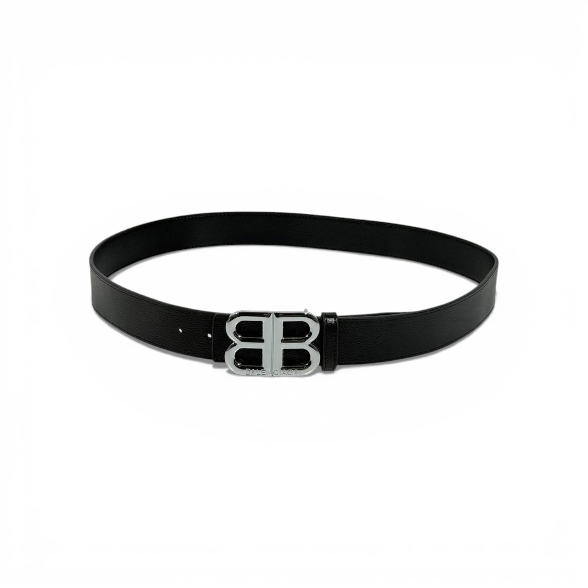 🖤 Balenciaga BB Black Leather Belt Silver Buckle 120cm | Luxury Men’s Belt