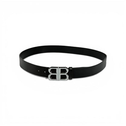 🖤 Balenciaga BB Black Leather Belt Silver Buckle 120cm | Luxury Men’s Belt