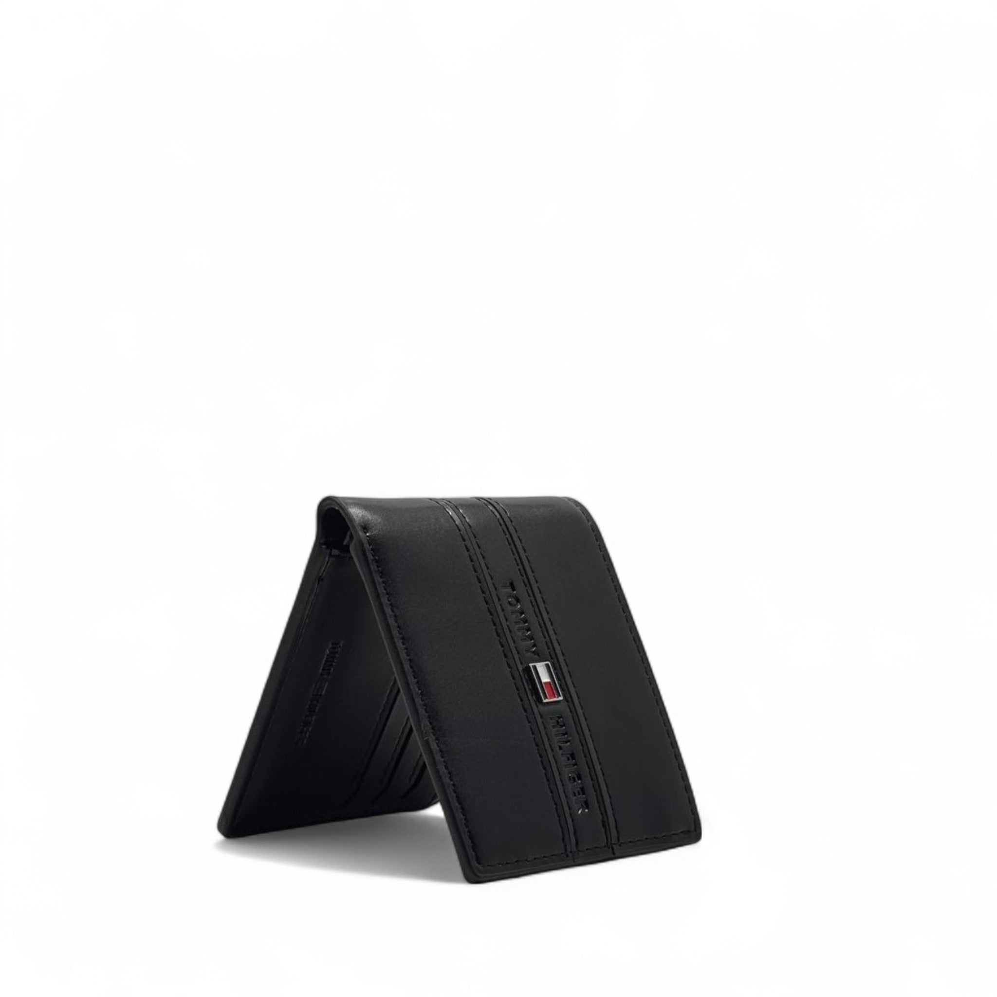Tommy Hilfiger Black Leather Wallet – Signature Stripe Edition