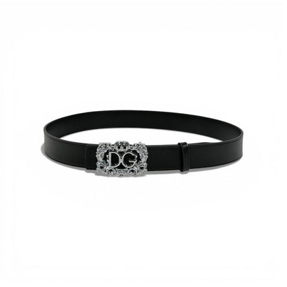 🖤 Dolce & Gabbana Black Leather Belt Ornate DG Buckle 115cm | Luxury Men’s Belt