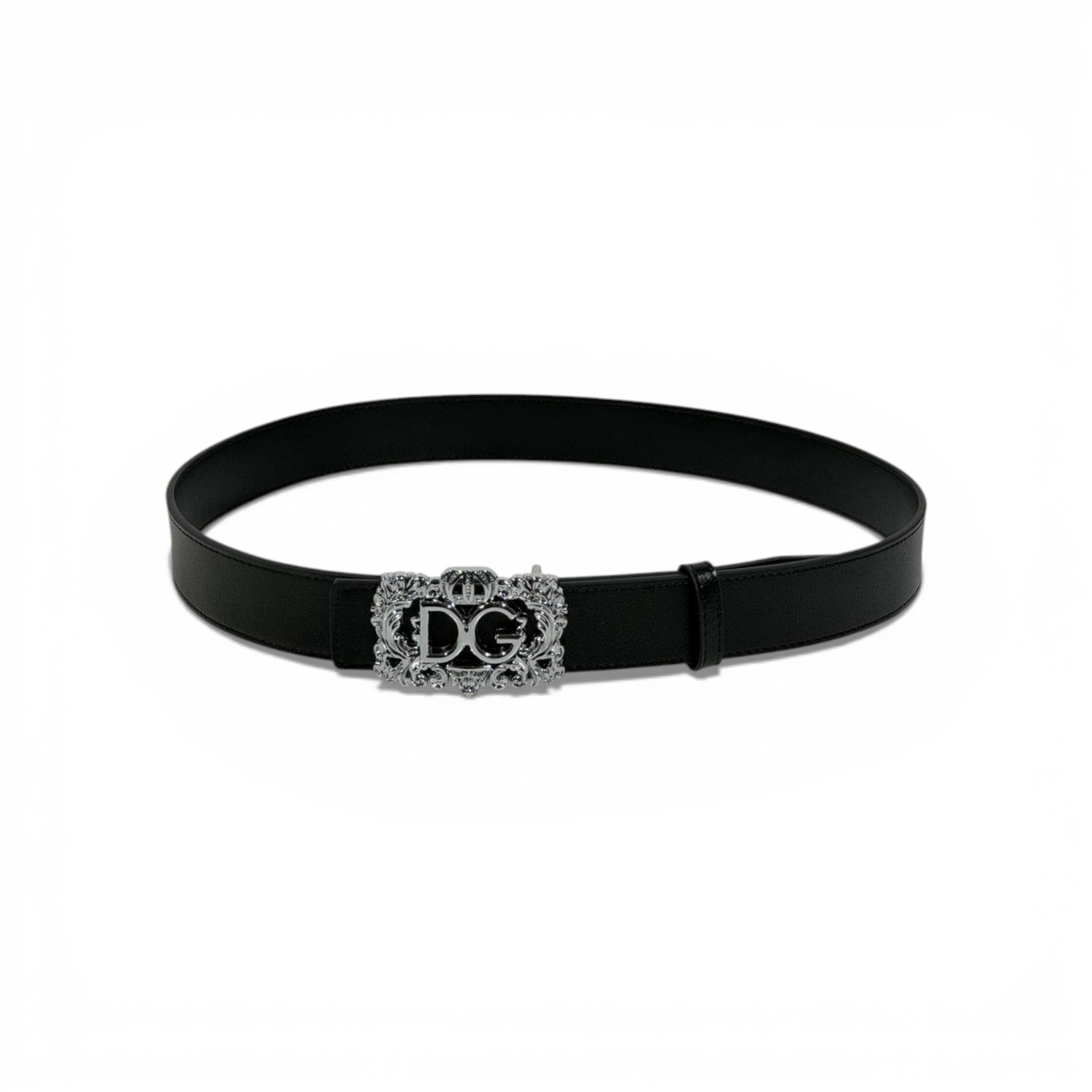🖤 Dolce & Gabbana Black Leather Belt Ornate DG Buckle 115cm | Luxury Men’s Belt