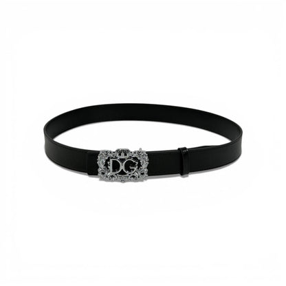 🖤 Dolce & Gabbana Black Leather Belt Ornate DG Buckle 115cm | Luxury Men’s Belt