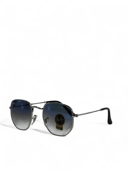 🕶️ Ray-Ban Hexagonal Metal Sunglasses – Silver Blue Gradient Edition