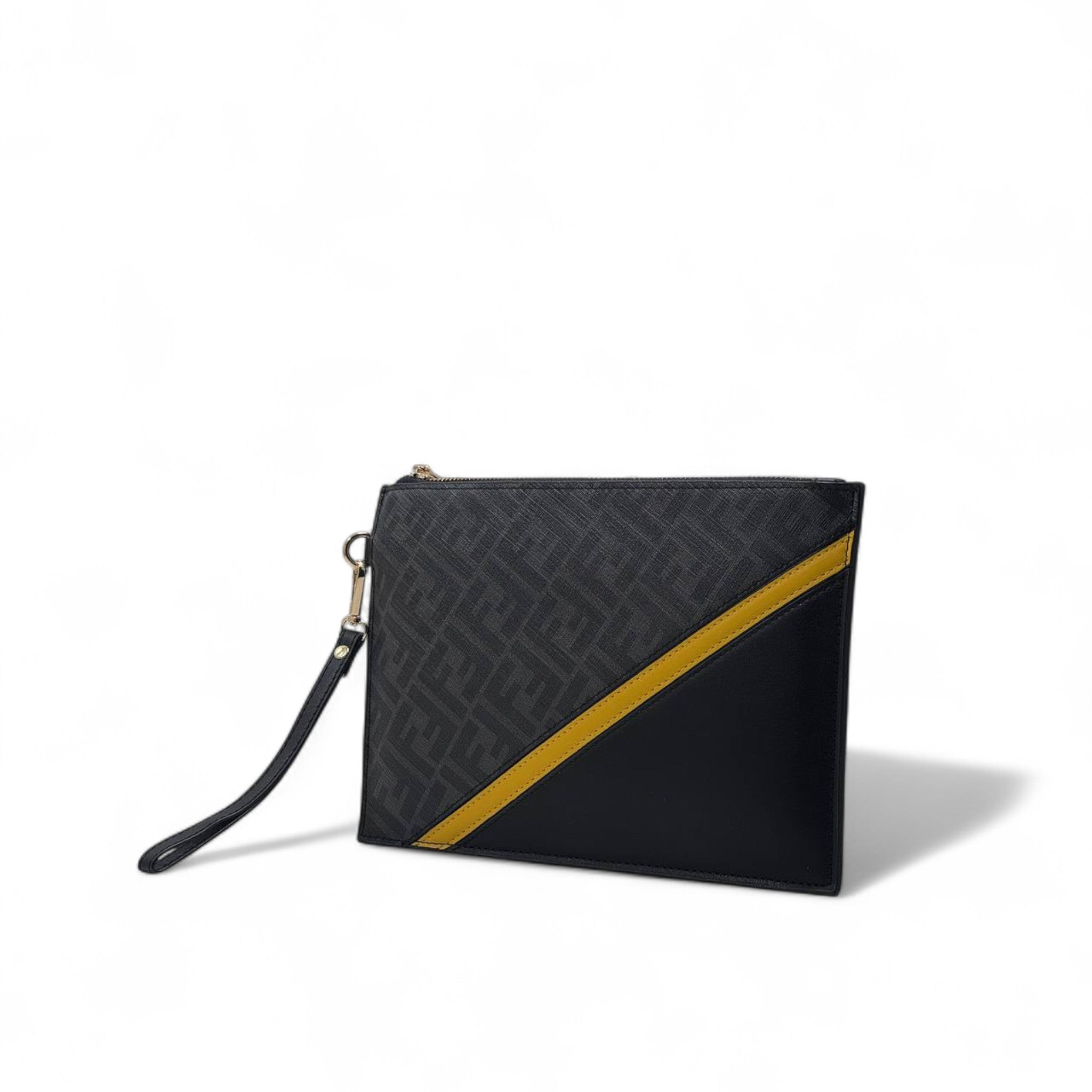 Fendi Black & Yellow Zipper Clutch 🖤 | FF Logo Wristlet Pouch