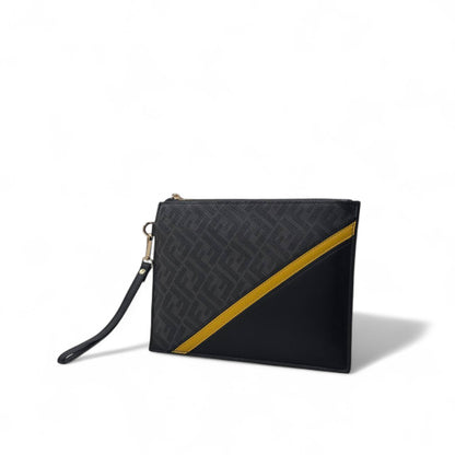 Fendi Black & Yellow Zipper Clutch 🖤 | FF Logo Wristlet Pouch