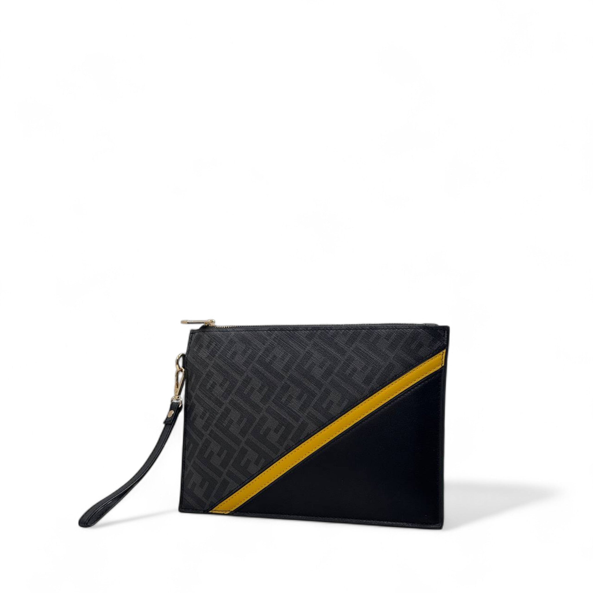 Fendi Black & Yellow Zipper Clutch 🖤 | FF Logo Wristlet Pouch