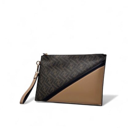 Fendi Monogram Beige & Black Clutch 🧸 | Elegant FF Logo Wristlet