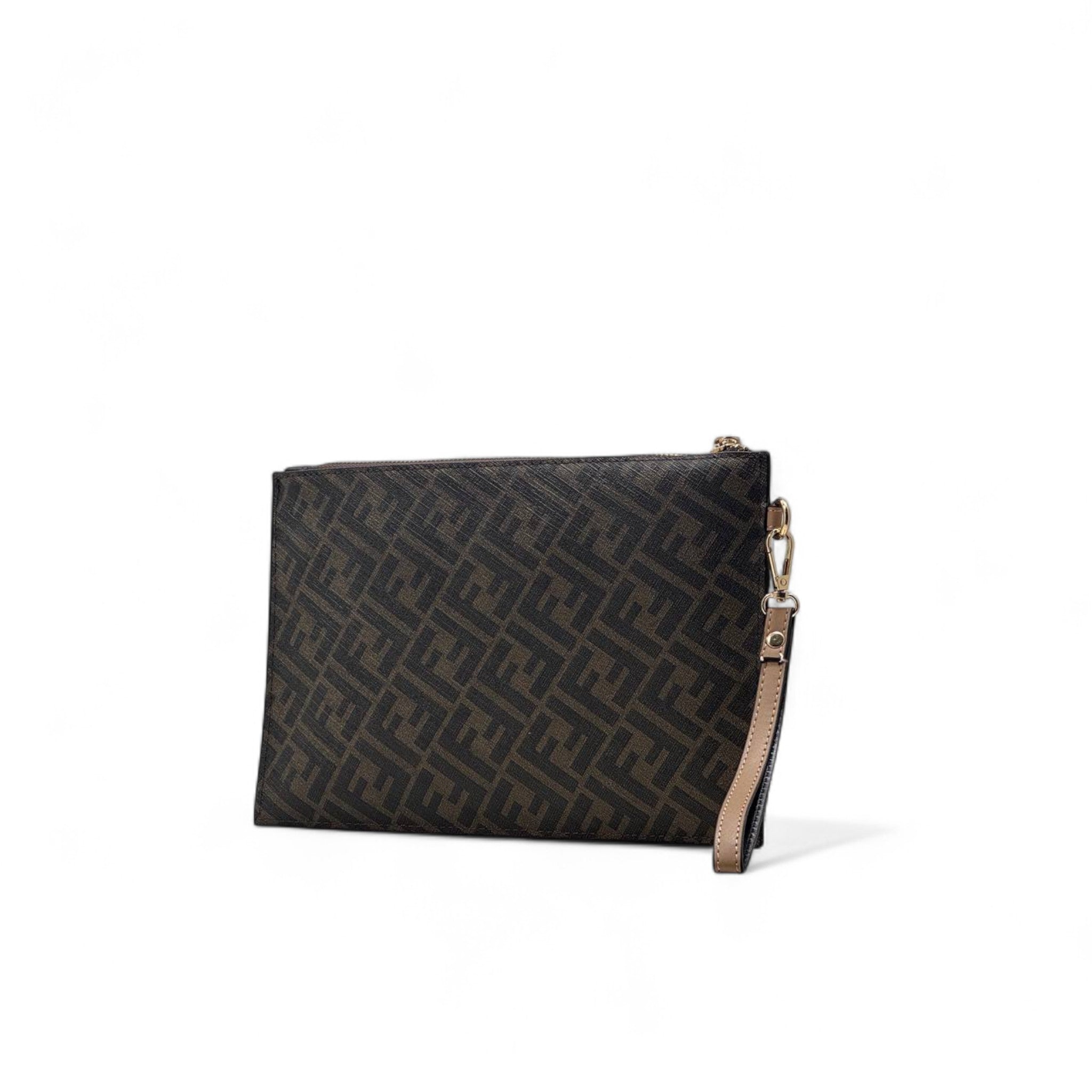 Fendi Monogram Beige & Black Clutch 🧸 | Elegant FF Logo Wristlet